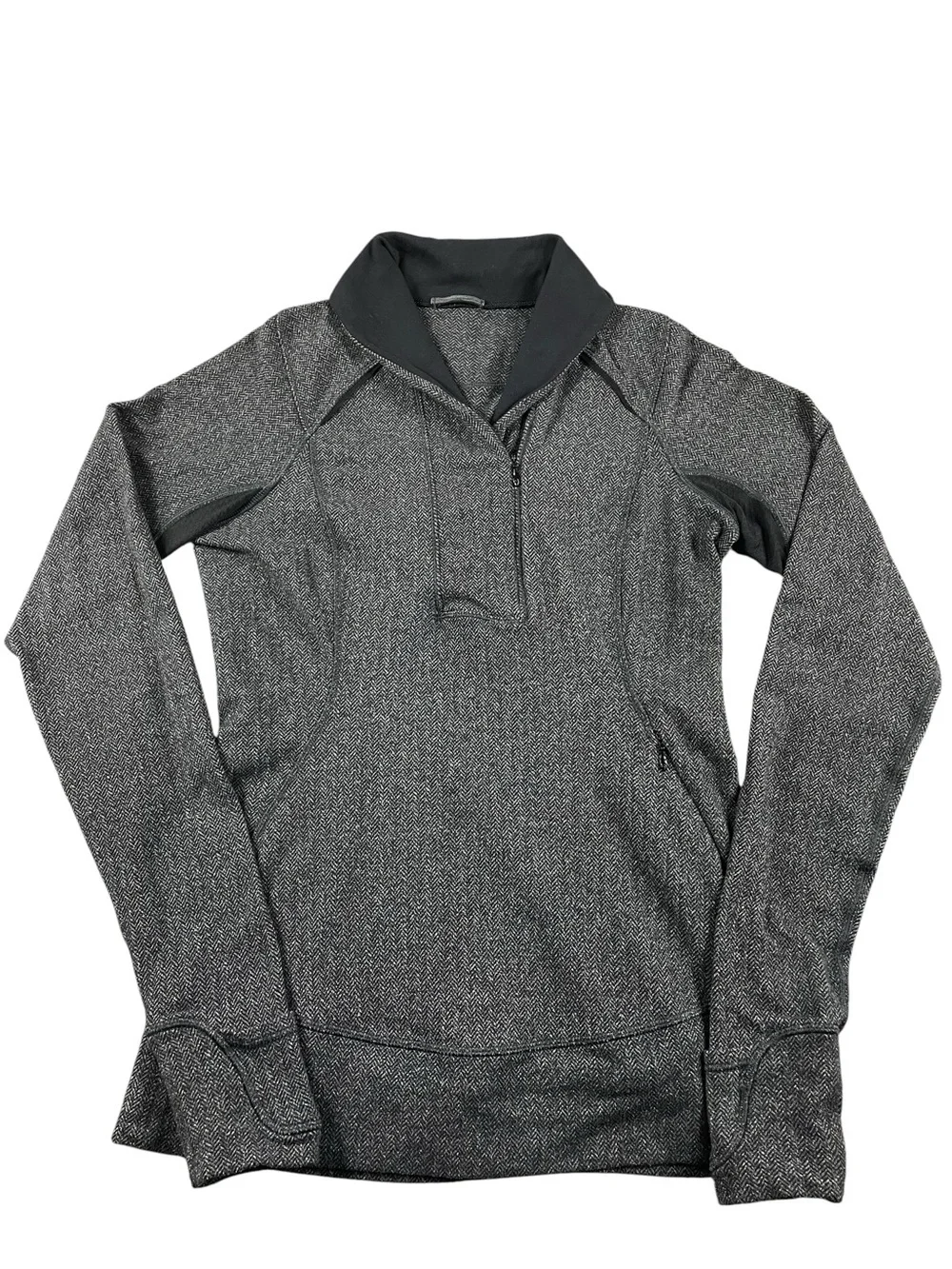 Lululemon Think Fast Pullover Heathered Herringbone Black Athletic Outdoors Sz 6